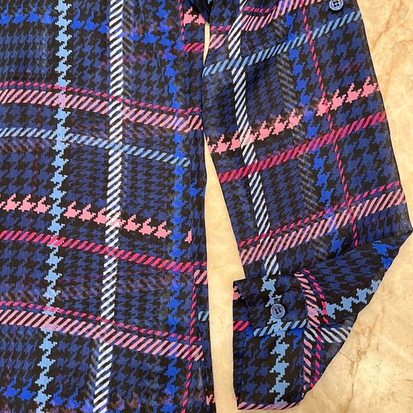 Kut From The Kloth Jasmine Chiffon Plaid Houndstooth Blouse Women’s Medium - Picture 4 of 6